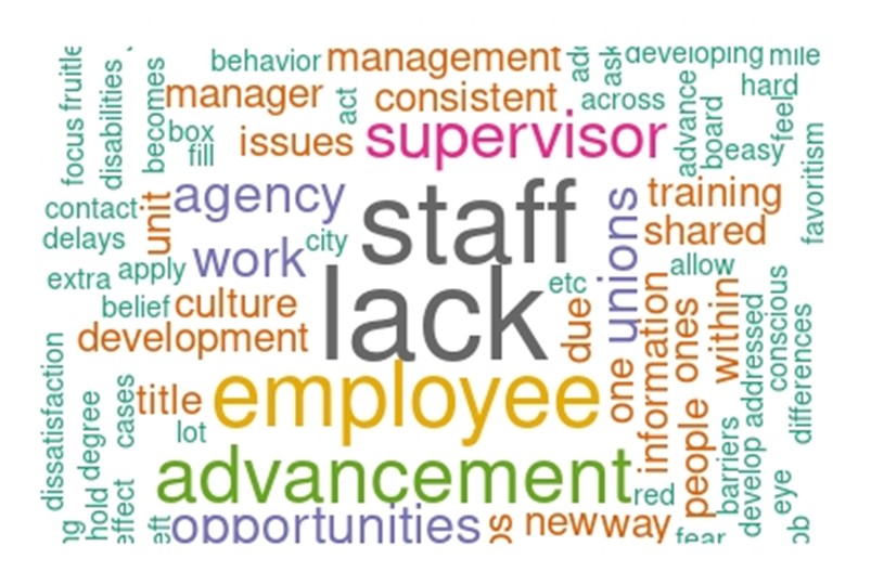 Graph showing survey analysis results and trends in professional development perceptions